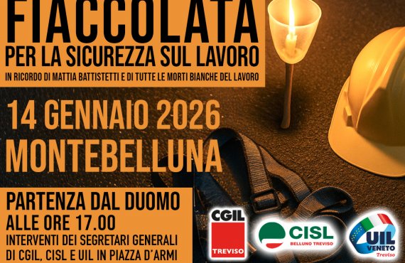 Sicurezza sul lavoro: mercoledì 14 gennaio a Montebelluna fiaccolata organizzata da Cgil, Cisl e Uil